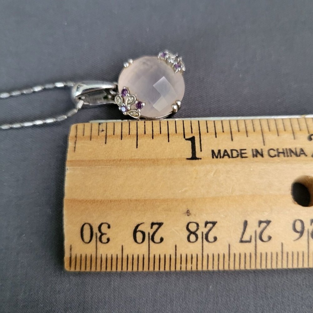 Lirm 925 Italy Signed Womens Silver Oval Ball Chain White Stone Pendant 19 in - Picture 9 of 9